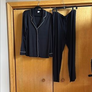 Women's Black Pajama Set with White Trim
